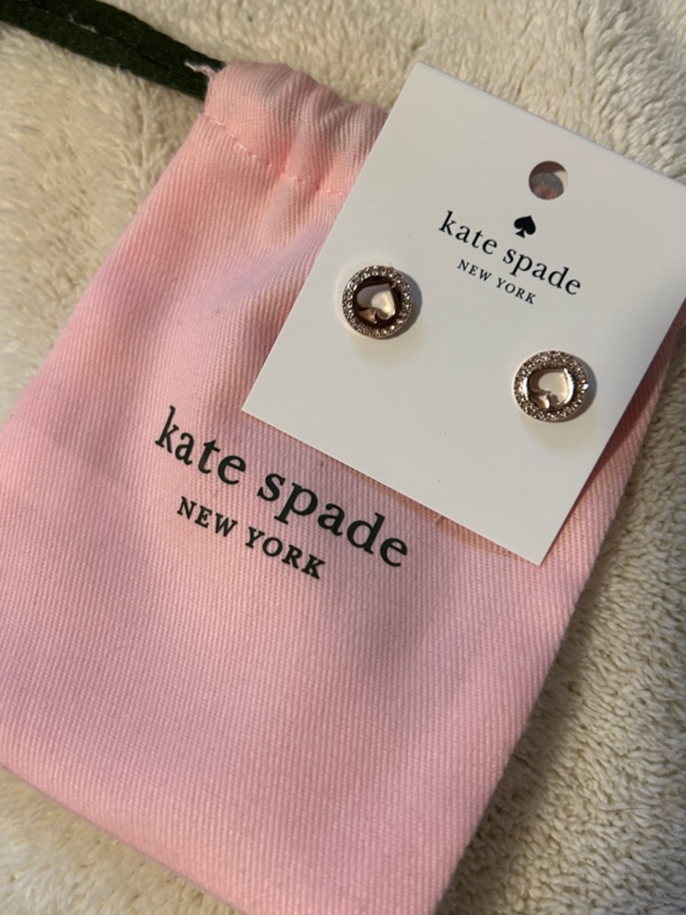 Kate Spade Rose Gold “Spot The Spade” Stud Earrings with Pink Pouch ♠️